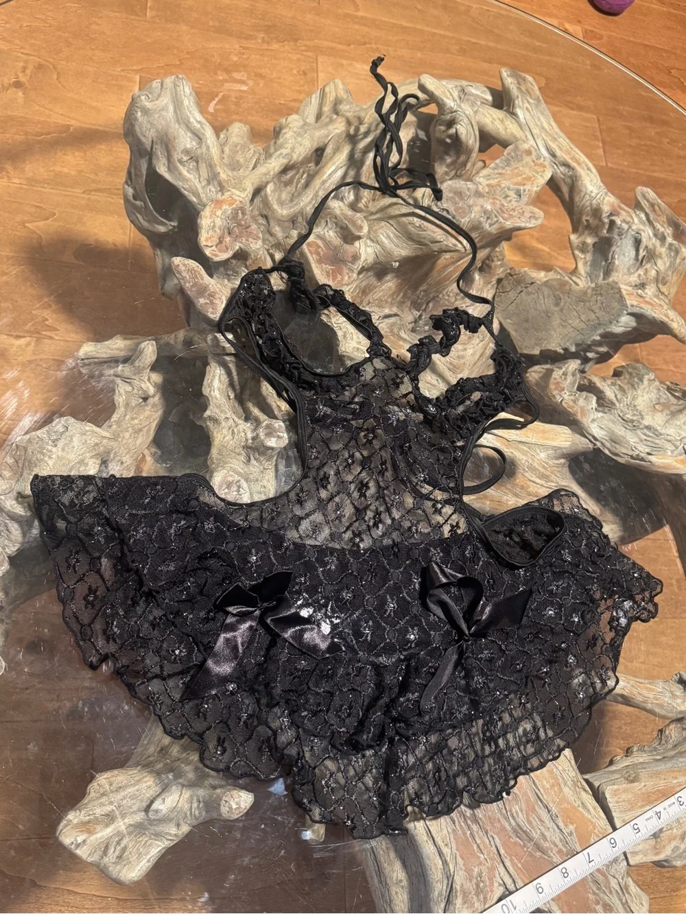 Sheer Lace Babydoll with Open-cup bra & Ruffled Hem